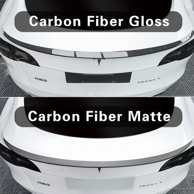 Model 3/Y Real Carbon Fiber Rear Trunk Lip Spoiler showing carbon fiber texture