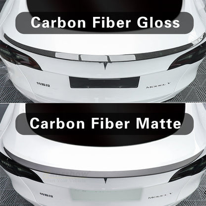 Model 3/Y Real Carbon Fiber Rear Trunk Lip Spoiler showing carbon fiber texture