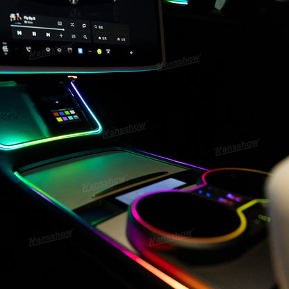 Model Y/3 Center Console Ambient Light with Cup Holder HUB Adapter - interior view