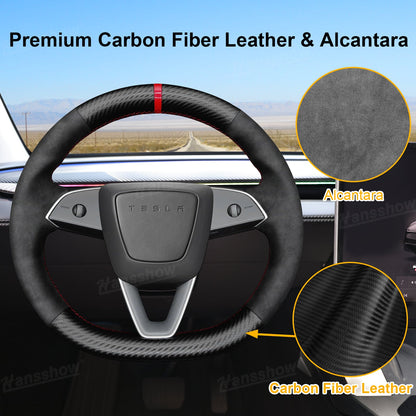 Model Y Juniper Steering Wheel Wrap side view with Alcantara