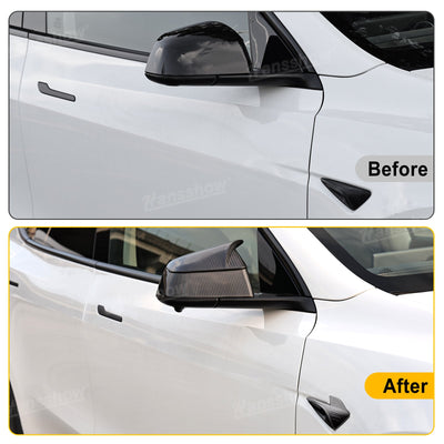 Model Y Juniper Carbon Fiber Side Mirror Covers installed view