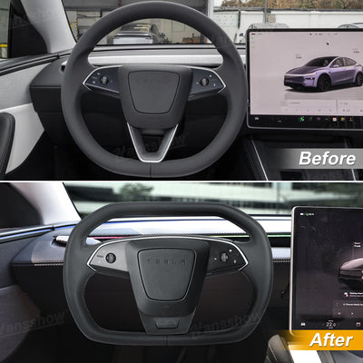 Cybertruck Style Steering Wheel for Tesla Model Y installed view