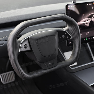 Model Y Juniper Steering Wheel Real Carbon Fiber CyberWheel 2.0 front view