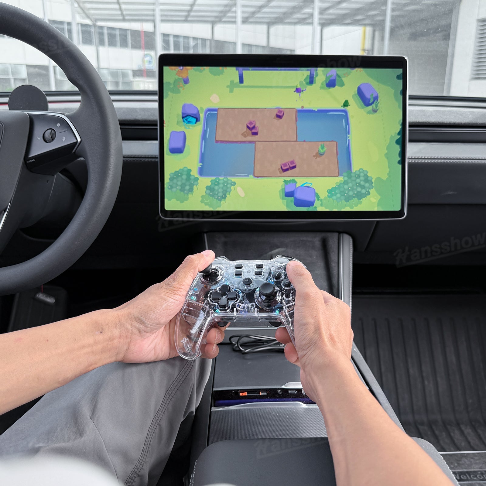 Wireless Game Controller with LED Ambient Lighting for Tesla Model Y - charging port