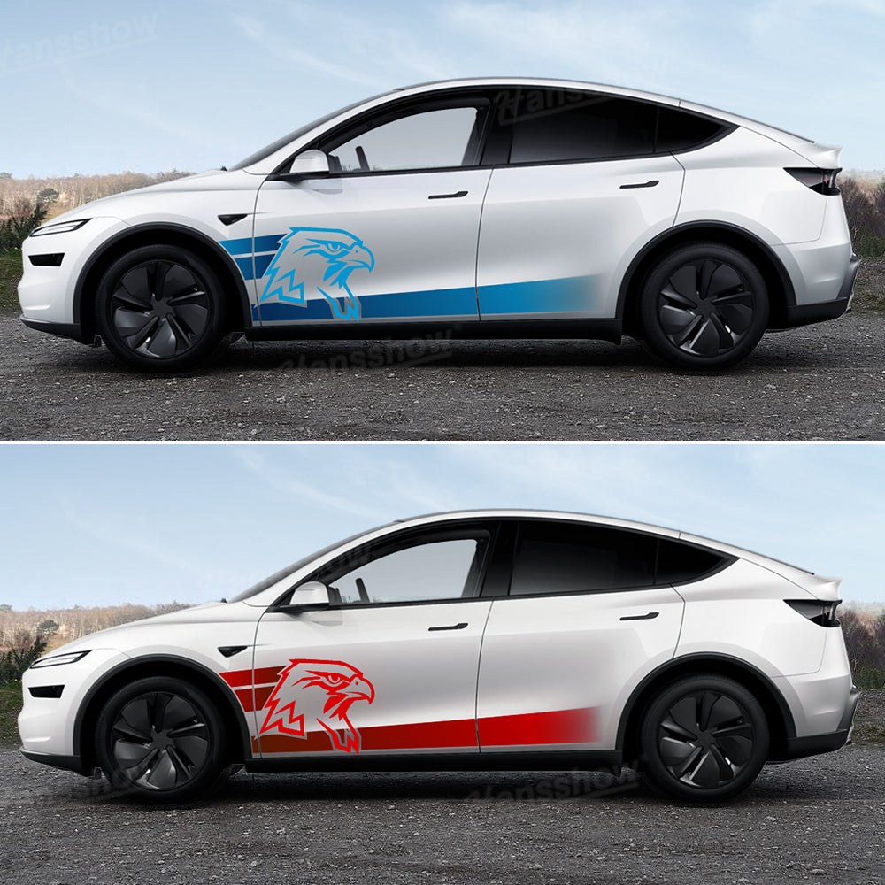 Installed view of Model Y Juniper Vinyl Wrap Body Decal Kit on Tesla Model Y