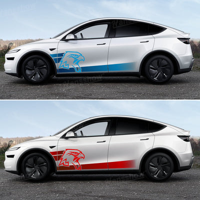 Installed view of Model Y Juniper Vinyl Wrap Body Decal Kit on Tesla Model Y