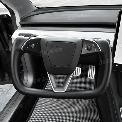 Model Y Juniper Yoke Steering Wheel Alcantara / Nappa Leather Driving Wheel - front view