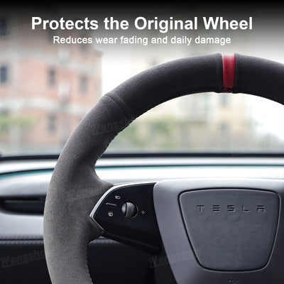 Model Y Juniper/3 Highland Premium Alcantara Steering Wheel Cover - luxury feel demonstration