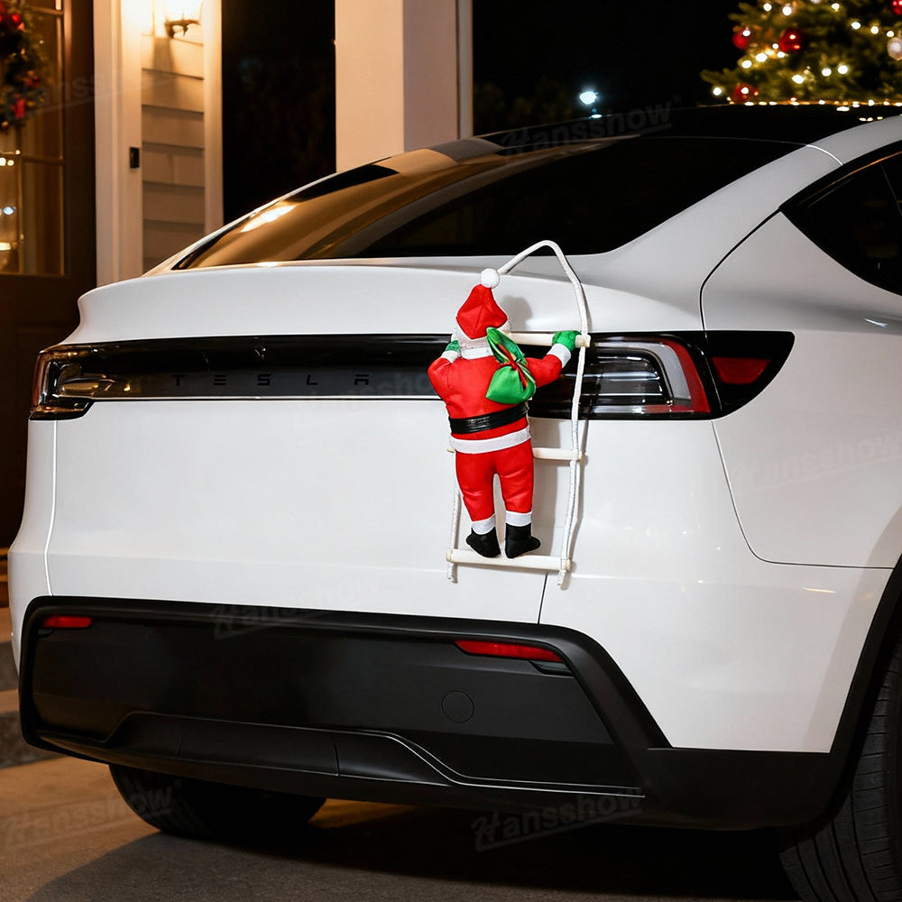 Climbing Santa Claus Christmas Decoration for Tesla Model Y front view