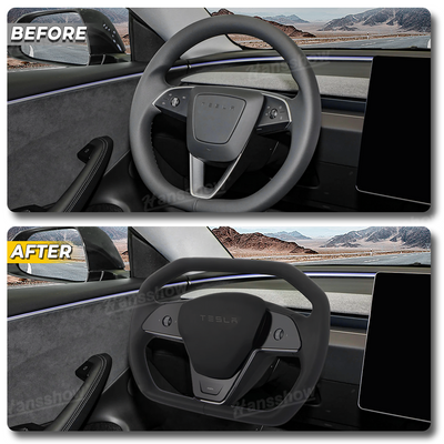 Side angle of Model Y Juniper Steering Wheel 3.0 Nappa Leather