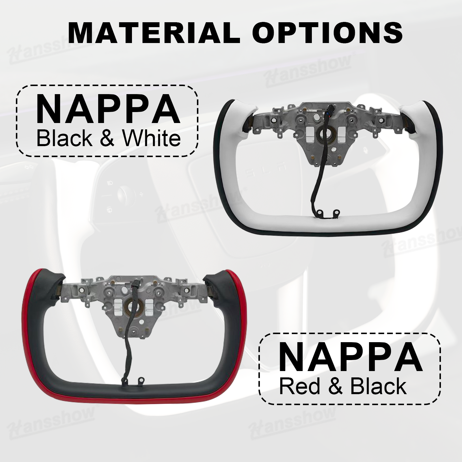 Model 3 Highland/Y Juniper Two-Tone Yoke Steering Wheel color options
