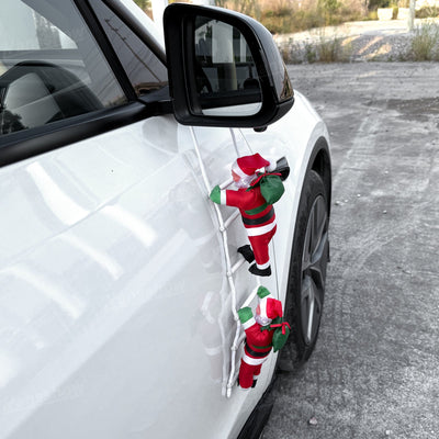 Climbing Santa Claus Decoration for Tesla Model Y on display