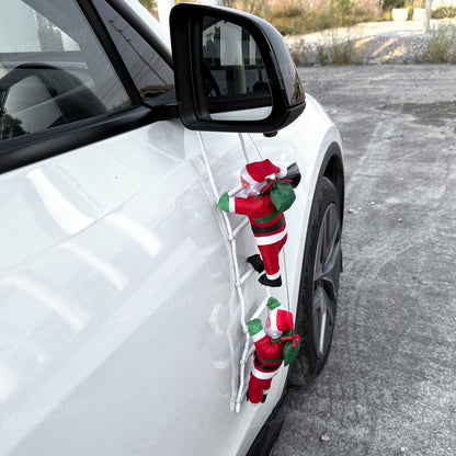 Climbing Santa Claus Decoration for Tesla Model Y on display