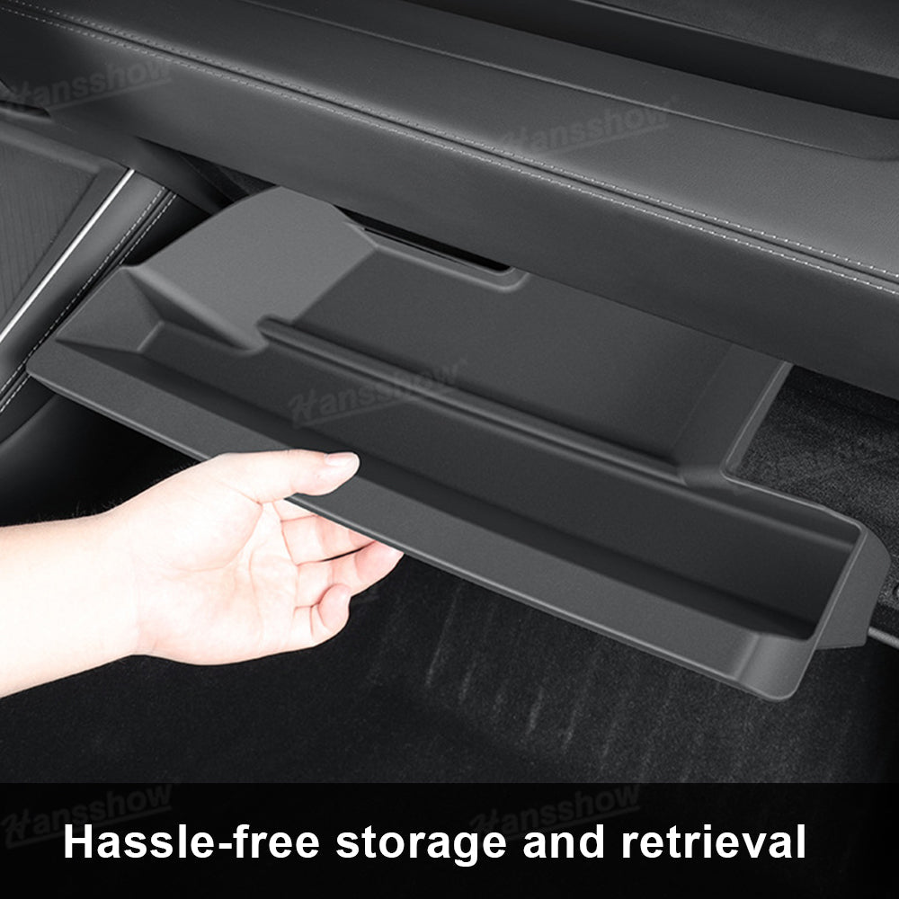 Model Y Juniper Glove Box Organizer with sunglasses and cables