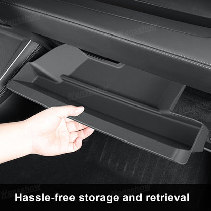 Model Y Juniper Glove Box Organizer with sunglasses and cables