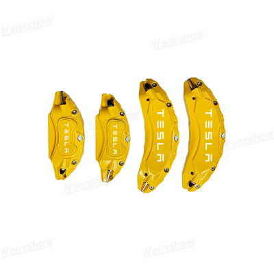 Model Y Juniper Wheel Brake Caliper Cover Set with Tesla Logo - Front wheel view