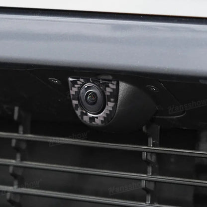 Model Y Juniper Flexible Urethane Carbon Fiber Front Camera Frame Sticker - back view