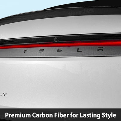 Model Y Juniper Carbon Fiber Tailgate Emblem close-up detail