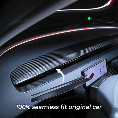 Model Y Juniper Dashboard Cover front view with carbon fiber finish