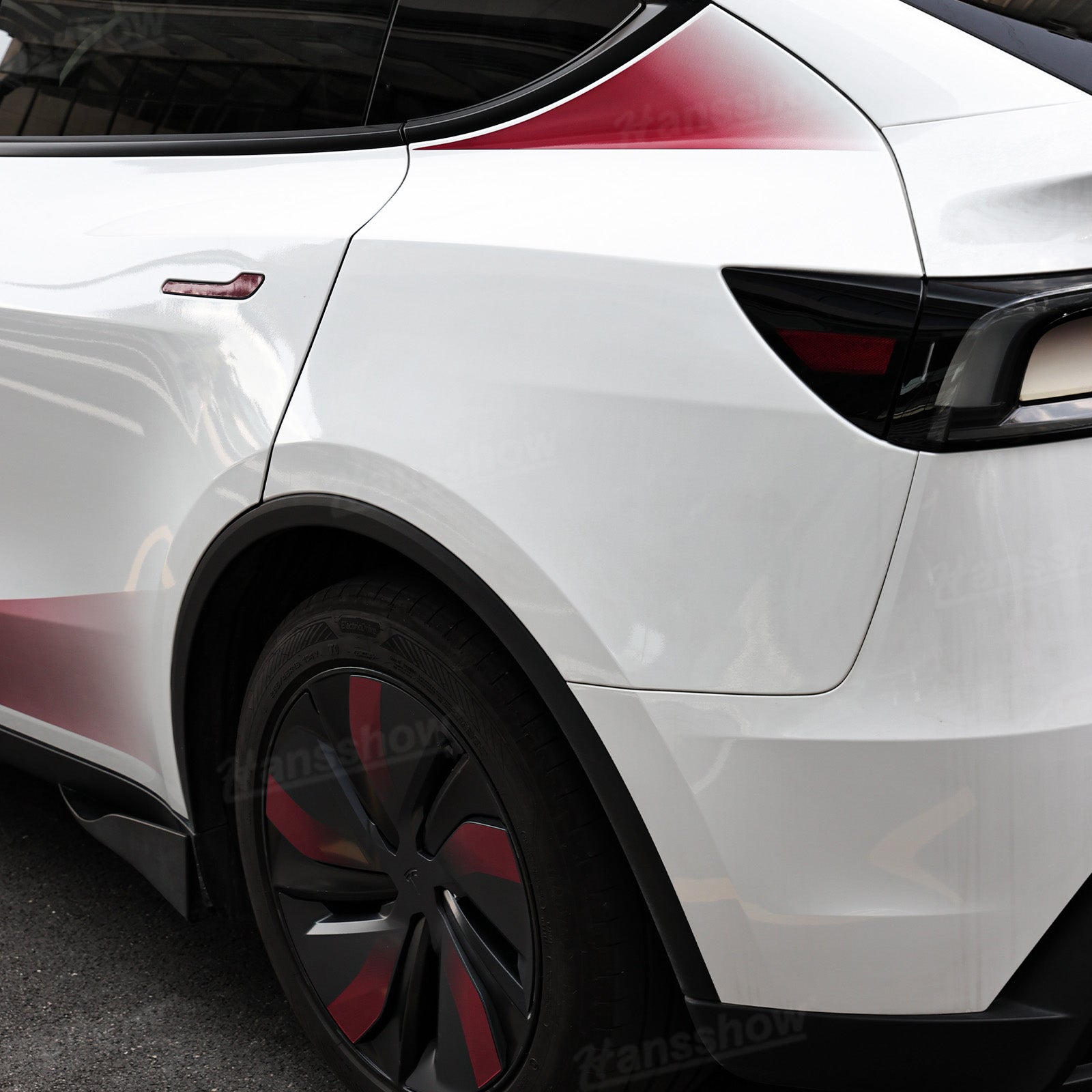 Model Y Juniper Exterior Vinyl Wrap Side Vinyl Sticker Decal - wheel hub cover detail