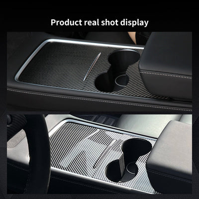 Close-up of Model 3/Y Carbon Fiber Center Console Trim for Tesla Model Y