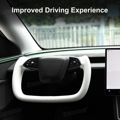 Model Y Yoke Steering Wheel Nappa installed view