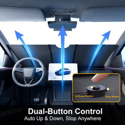 Electric Front Windshield Sunshade for Tesla Model Y Juniper - control button view