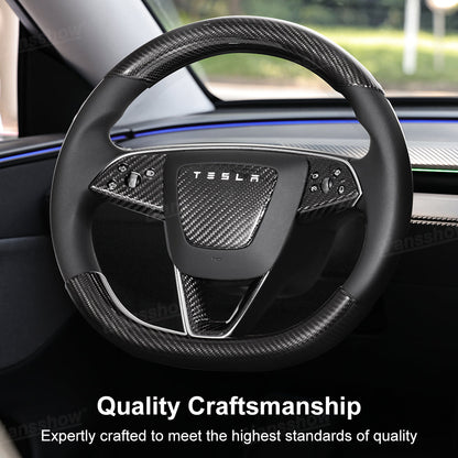 Model Y Juniper Real Carbon Fiber Steering Wheel Trim Kit button frame view