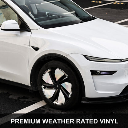 Model Y Juniper 19’’ Crossflow Wheels Vinyl Wraps Custom Wheel Cap Stickers - Installed view