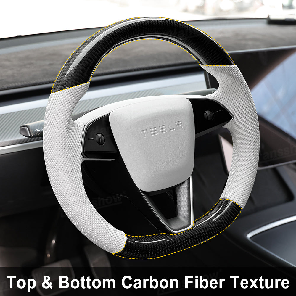 Model Y Juniper Steering Wheel Carbon Fiber Style installed