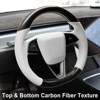 Model Y Juniper Steering Wheel Carbon Fiber Style installed