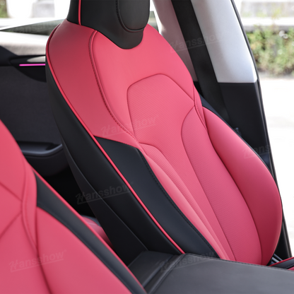 Model Y Juniper Upgrade Seat Covers with Bold 'T' Emblem - Lifestyle Shot