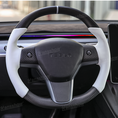 Real Carbon Fiber Round Steering Wheel for Tesla Model Y/3 - Front View