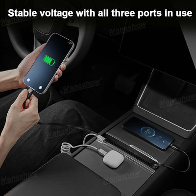 Model Y Juniper GaN USB Charging Hub in Tesla Model Y interior