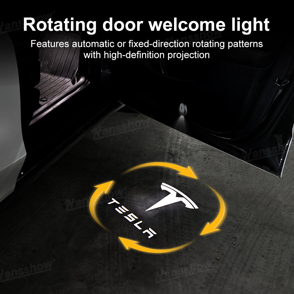 Dynamic rotating logo projection of Welcome Door Projector Lights for Tesla Model Y