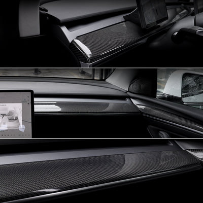 Real Carbon Fiber Dashboard Cover Front Door Trim Panel Caps for Model 3/Y - installed view