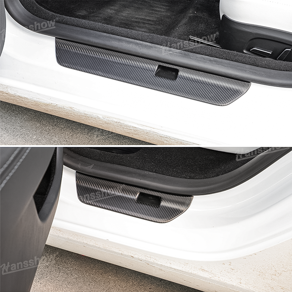 Tesla Model 3 Highland Real Carbon Fiber Door Sill Covers installed view