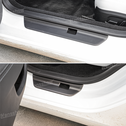 Tesla Model 3 Highland Real Carbon Fiber Door Sill Covers installed view
