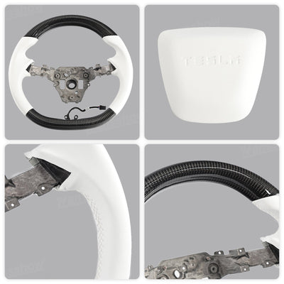 Model Y Juniper Steering Wheel Carbon Fiber Style detailed stitching