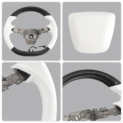 Model Y Juniper Steering Wheel Carbon Fiber Style detailed stitching