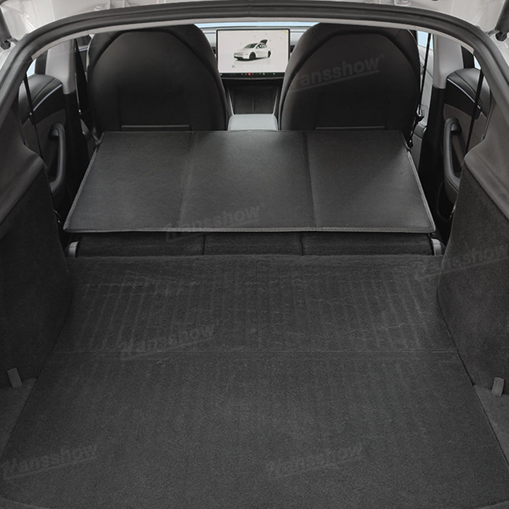 Model Y Juniper Trunk Gap Filler Board Foldable Car Bed Extension in outdoor setting