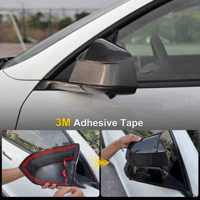 Model Y Juniper Carbon Fiber Side Mirror Covers rear angle