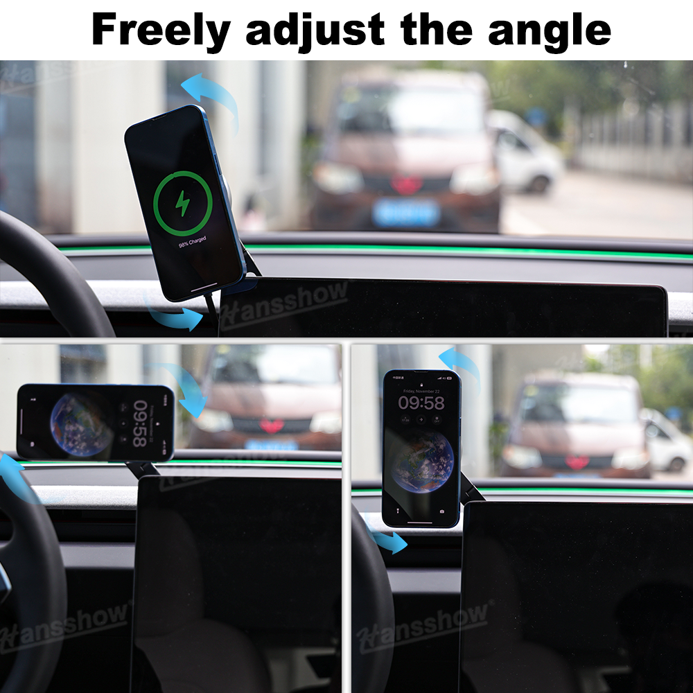 Tesla Car Rechargeable Phone Holder Mount installed in Model Y