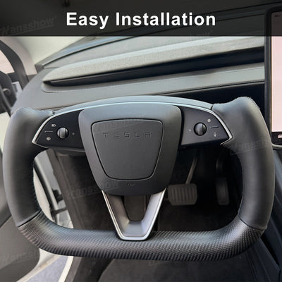 Model Y Juniper Yoke Steering Wheel showing yoke design for improved visibility