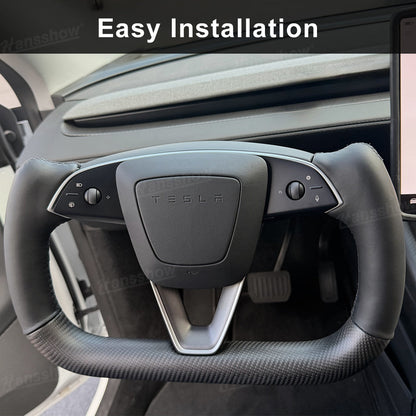 Model Y Juniper Yoke Steering Wheel showing yoke design for improved visibility
