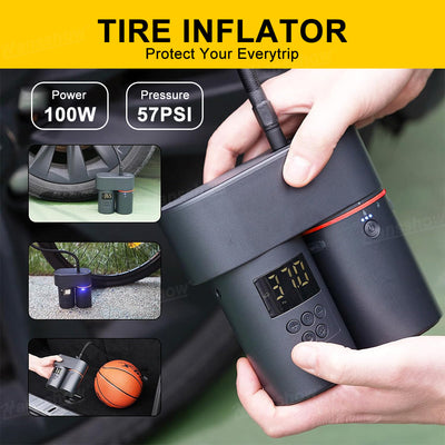 5-in-1 Tesla Jump Starter Kit with 100W Tire Inflator - compact design