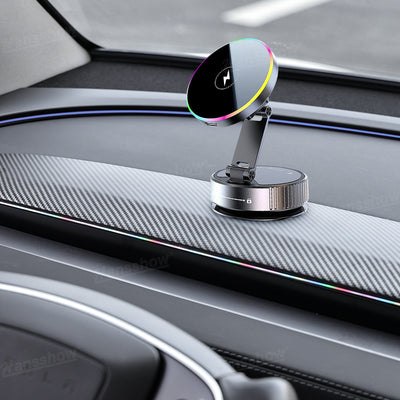 Wireless Charger Phone Holder with RGB Ambient Lighting for Tesla Model Y - close-up of charging pad
