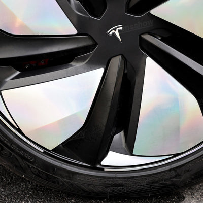 Model Y Juniper 19’’ Crossflow Wheels Vinyl Wraps Custom Wheel Cap Stickers - Vibrant design