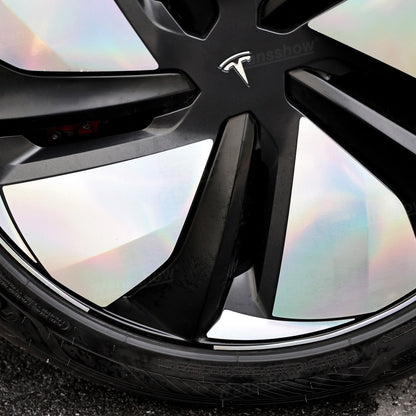 Model Y Juniper 19’’ Crossflow Wheels Vinyl Wraps Custom Wheel Cap Stickers - Vibrant design