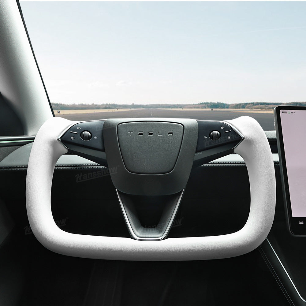 Model Y Juniper Yoke Steering Wheel Alcantara / Nappa Leather Driving Wheel - sporty aesthetic